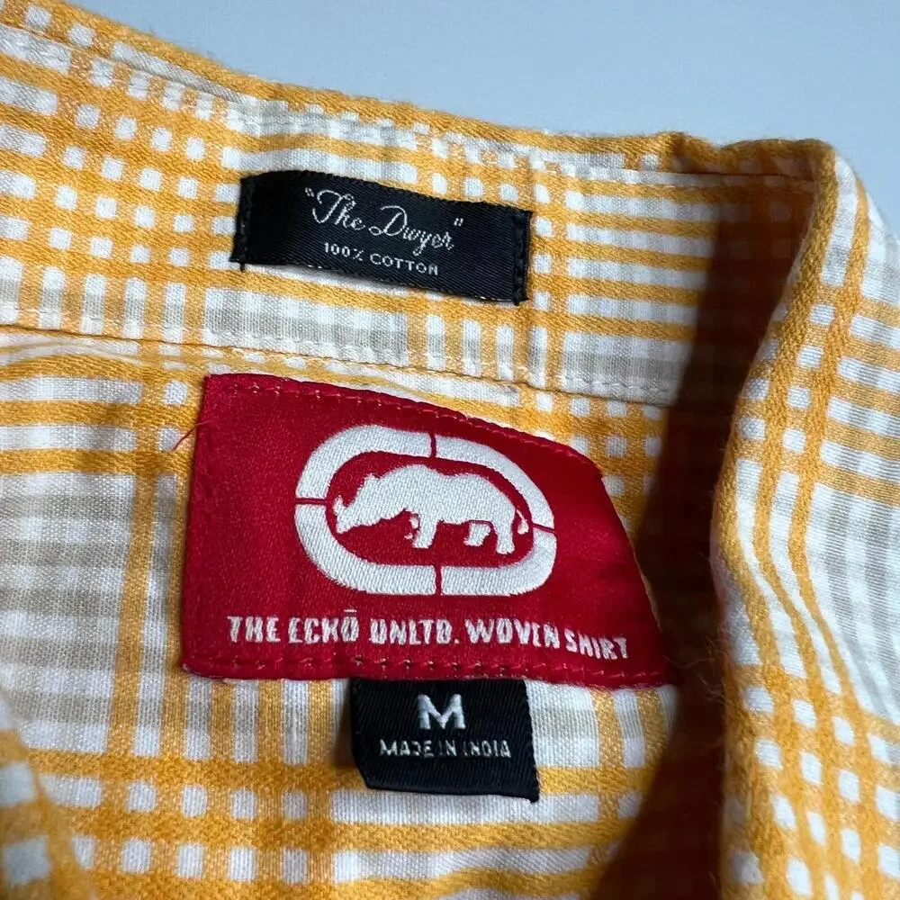 Ecko Unltd Men’s M Yellow Plaid Short Sleeve Button‎ Up Shirt 100% Cotton
